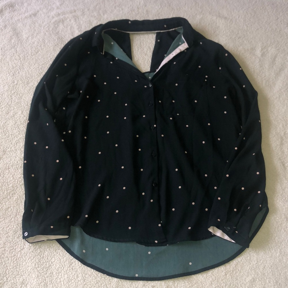 Zara Black Blouse with Blush Polkadots - Size S.